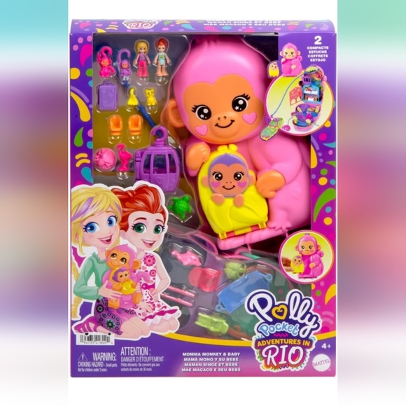 POLLY POCKET Other - NWT Adventures in Rio Monkey & Baby Playset